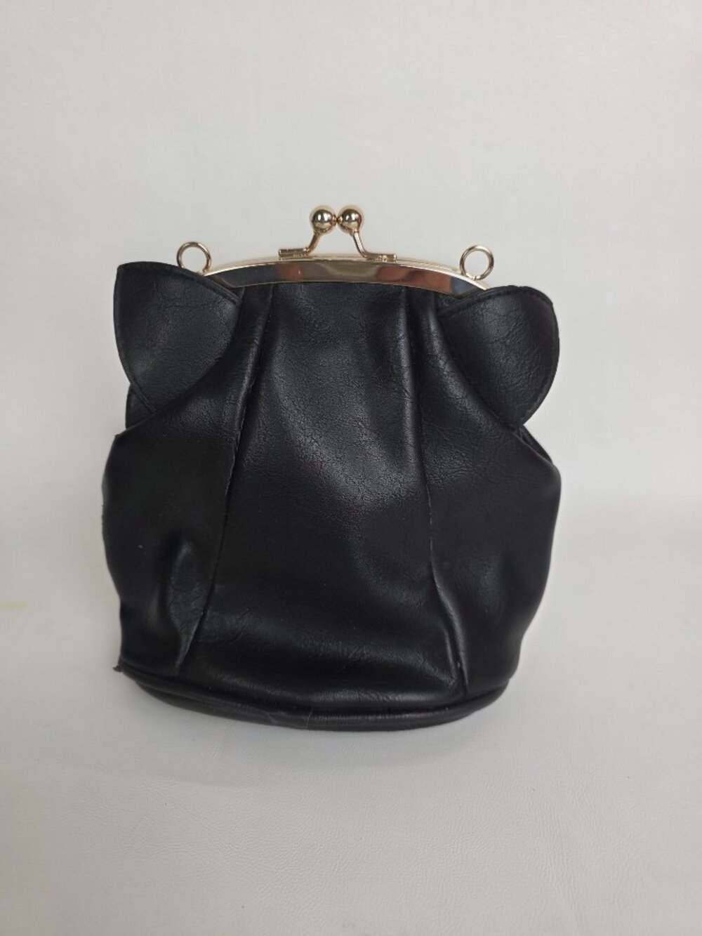 Meowingtons Black Cat Purse Vegan Leather Crossbody Bag Clutch Gold Hardware